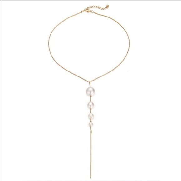 Necklace Tassel Faux Pearls Gold plated - Picture 3 of 9